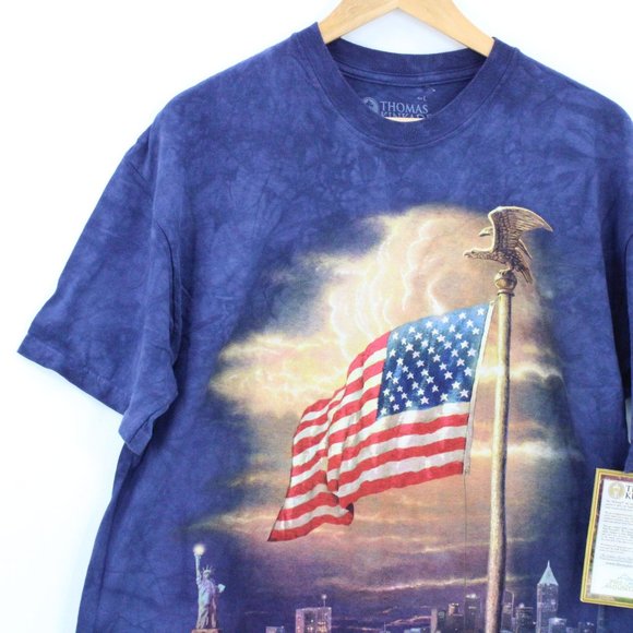 Vintage Thomas Kinkade Shirt Mens Blue Tie Dye Short Sleeve American Flag L - Picture 3 of 10